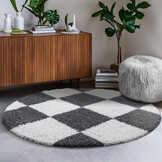 Tapijtenloods Milano Geblokt Hoogpolig Rond Vloerkleed Modern Creme Grijs