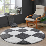 Tapijtenloods Milano Geblokt Hoogpolig Rond Vloerkleed Modern Creme Grijs