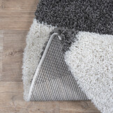 Tapijtenloods Milano Geblokt Hoogpolig Rond Vloerkleed Modern Creme Grijs