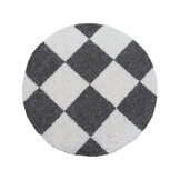 Tapijtenloods Milano Geblokt Hoogpolig Rond Vloerkleed Modern Creme Grijs