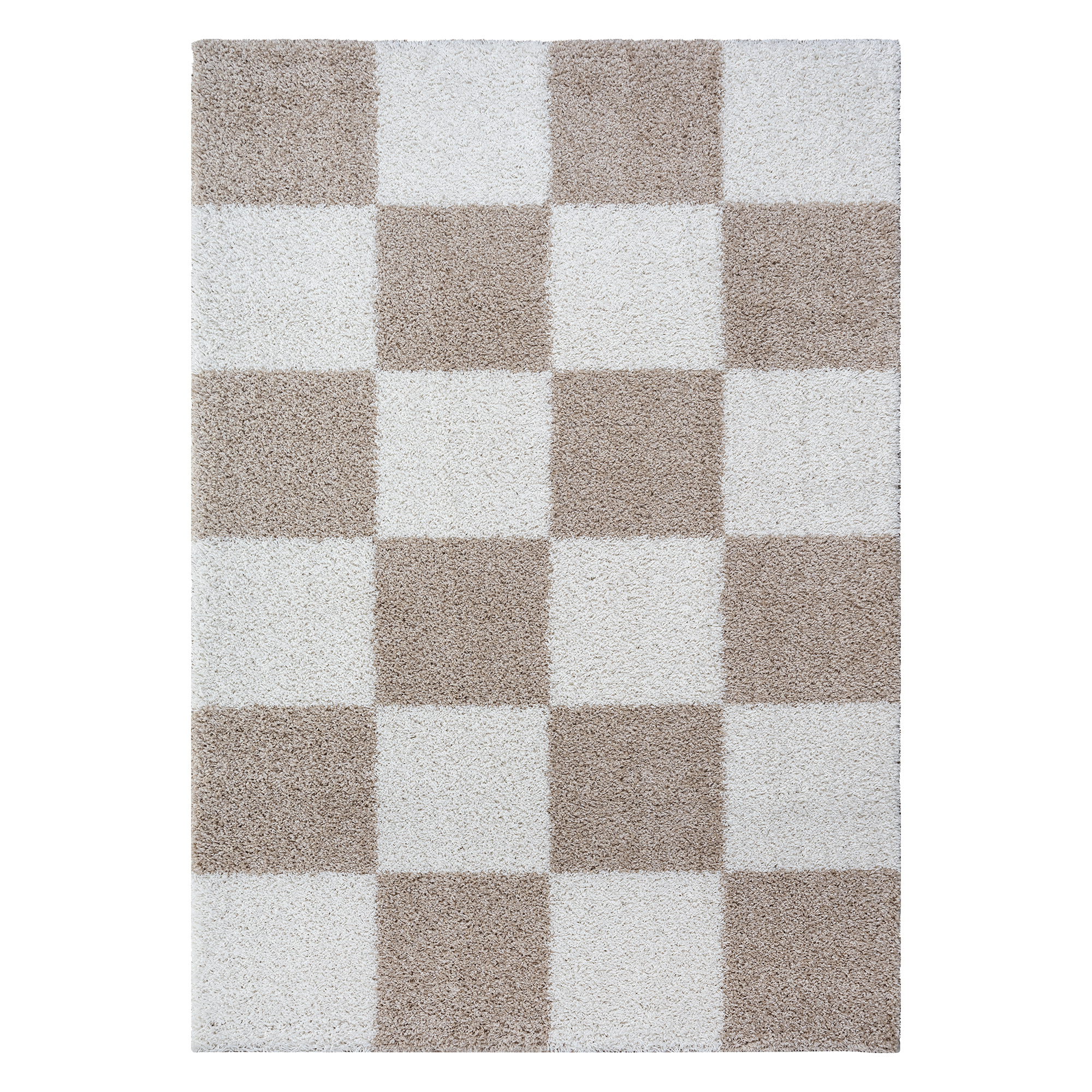 Milano Geblokt Hoogpolig Vloerkleed Beige/Crème