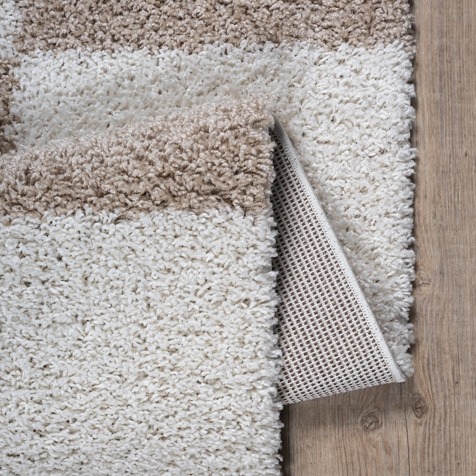 Milano Geblokt Hoogpolig Vloerkleed Beige/Crème