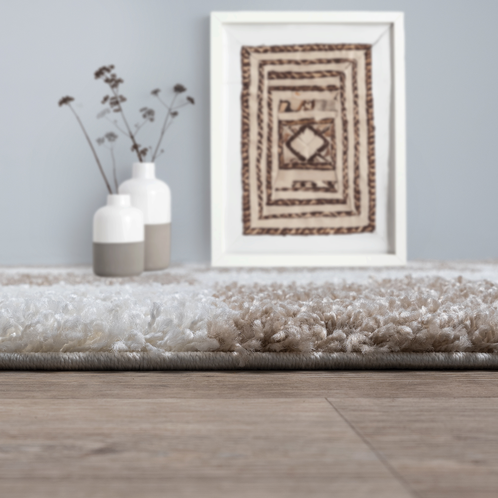 Milano Geblokt Hoogpolig Vloerkleed Beige/Crème