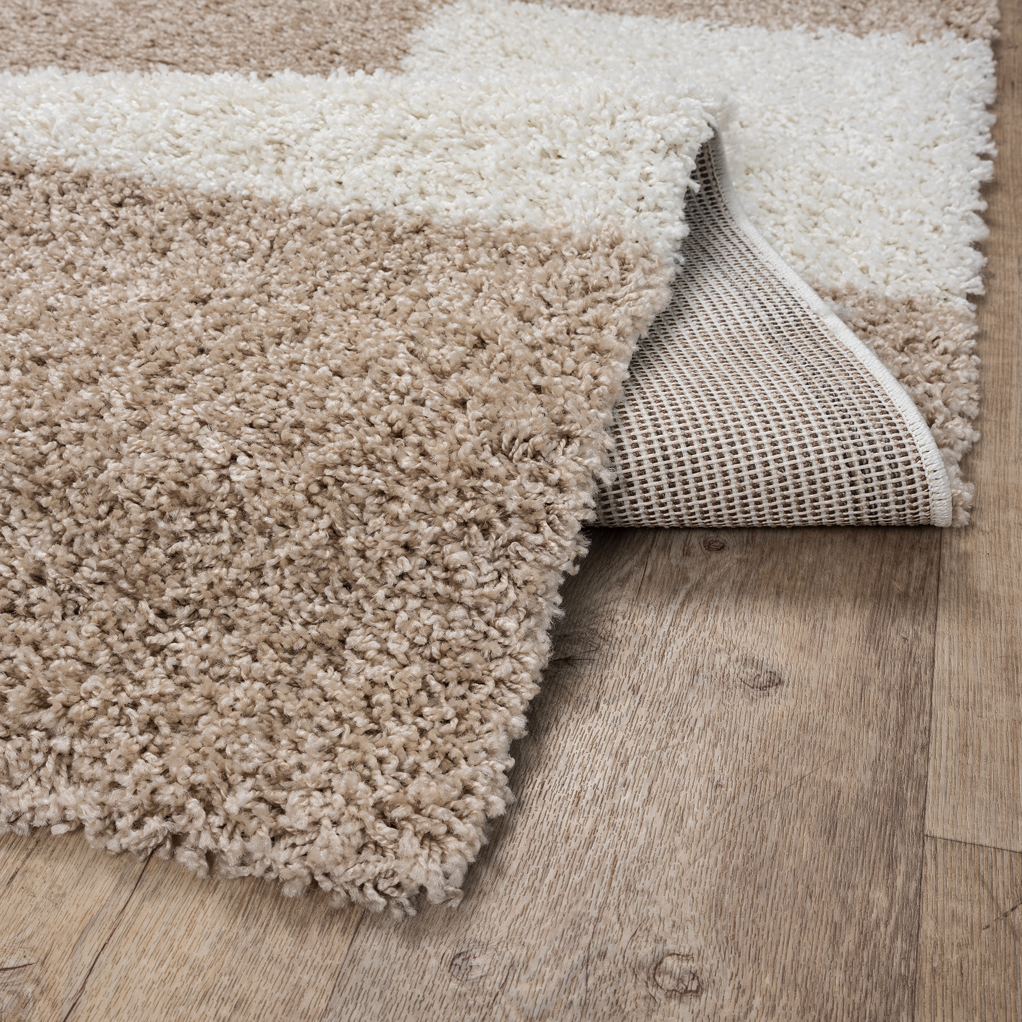 Milano Geblokt Hoogpolig Vloerkleed Beige/Crème