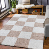 Milano Geblokt Hoogpolig Vloerkleed Beige/Crème