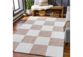 Tapijtenloods Milano Geblokt Hoogpolig Vloerkleed Modern Beige Creme
