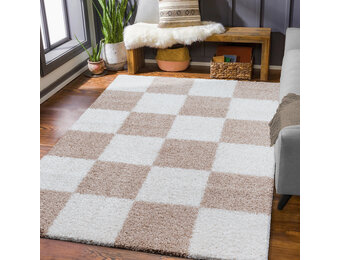 Tapijtenloods Milano Geblokt Hoogpolig Vloerkleed Modern Beige Creme