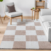 Milano Geblokt Hoogpolig Vloerkleed Beige/Crème