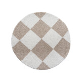 Milano Geblokt Rond Hoogpolig Vloerkleed Beige/Crème