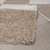 Milano Geblokt Rond Hoogpolig Vloerkleed Beige/Crème