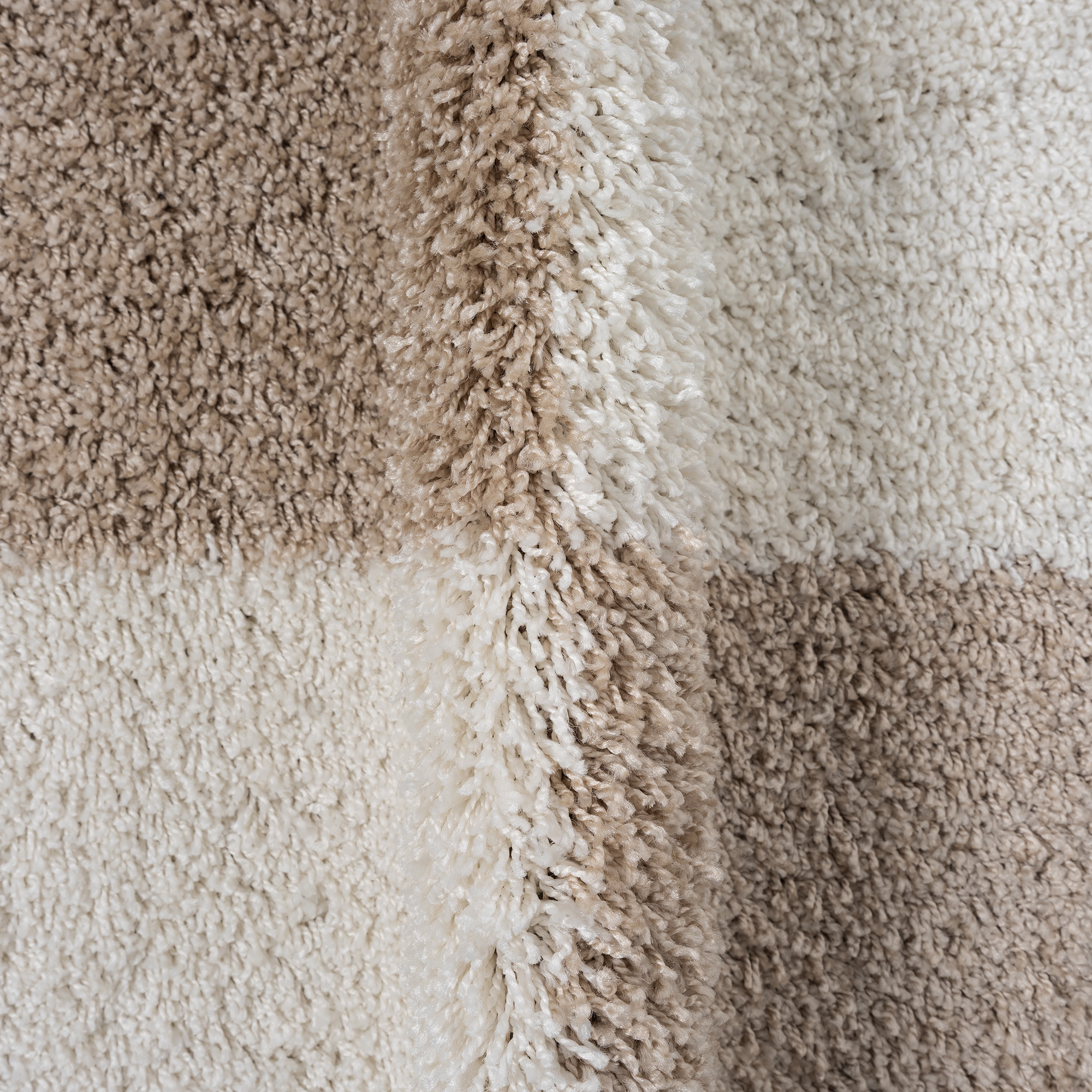 Milano Geblokt Rond Hoogpolig Vloerkleed Beige/Crème
