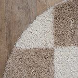 Milano Geblokt Rond Hoogpolig Vloerkleed Beige/Crème
