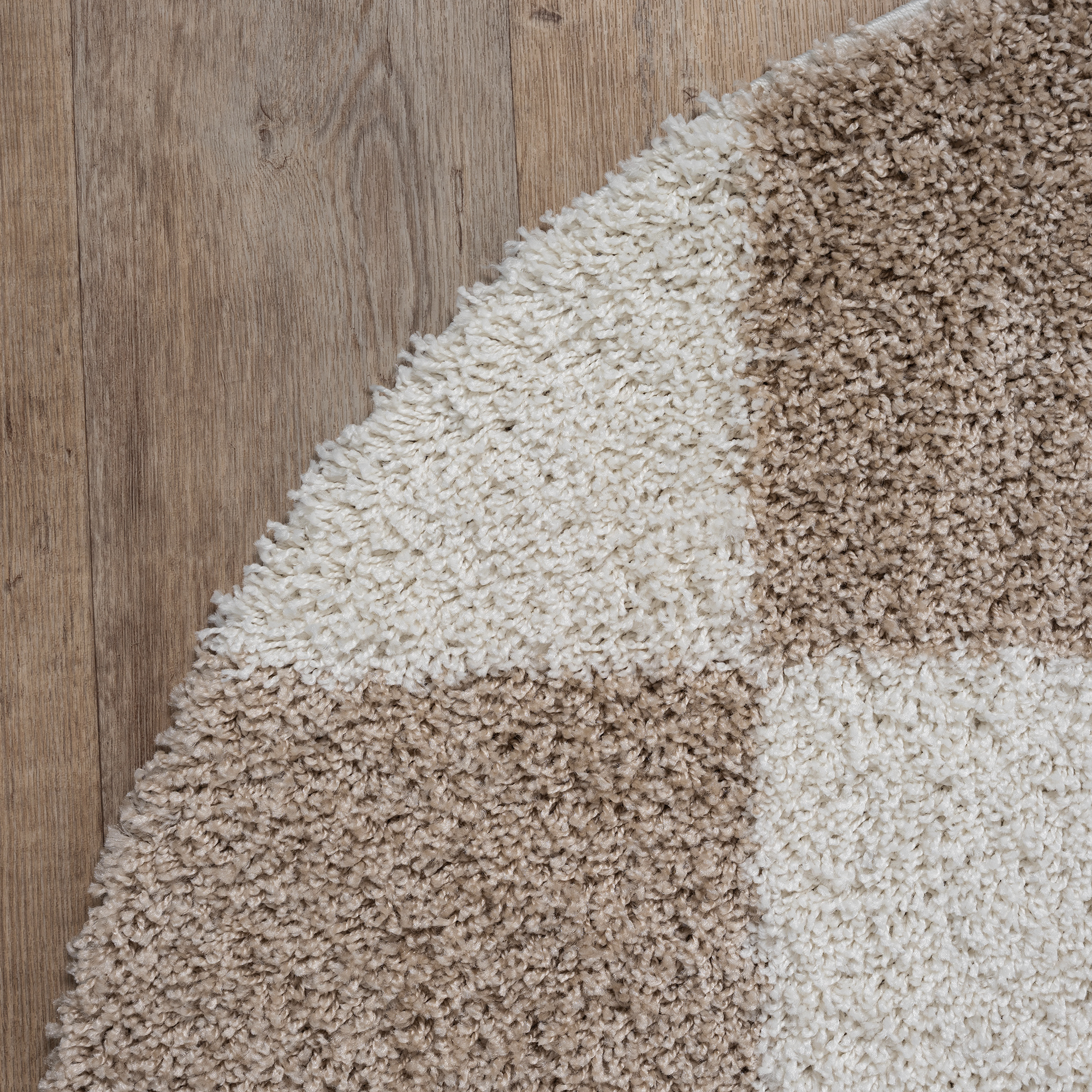Milano Geblokt Rond Hoogpolig Vloerkleed Beige/Crème