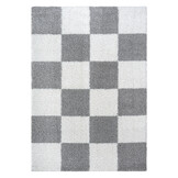 Tapijtenloods Milano Geblokt Hoogpolig Vloerkleed Modern Lichtgrijs Creme