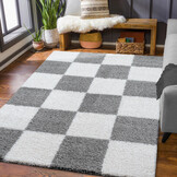 Tapijtenloods Milano Geblokt Hoogpolig Vloerkleed Modern Lichtgrijs Creme