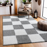 Tapijtenloods Milano Geblokt Hoogpolig Vloerkleed Modern Lichtgrijs Creme