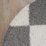 Tapijtenloods Milano Geblokt Hoogpolig Rond Vloerkleed Modern Lichtgrijs Creme