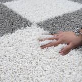 Tapijtenloods Milano Geblokt Hoogpolig Rond Vloerkleed Modern Lichtgrijs Creme