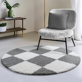 Tapijtenloods Milano Geblokt Hoogpolig Rond Vloerkleed Modern Lichtgrijs Creme