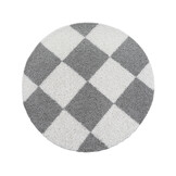 Tapijtenloods Milano Geblokt Hoogpolig Rond Vloerkleed Modern Lichtgrijs Creme