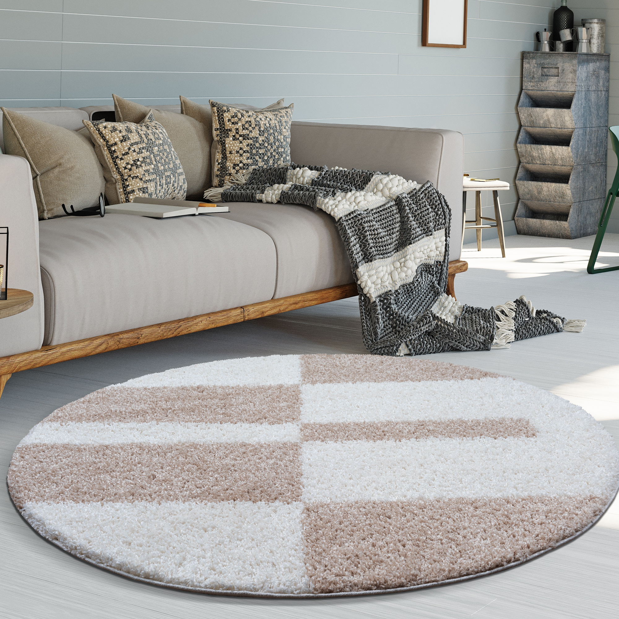 Milano Gala Rond Hoogpolig Vloerkleed Beige/Crème