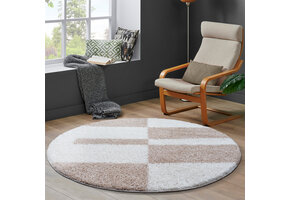 Milano Gala Rond Hoogpolig Vloerkleed Beige/Crème