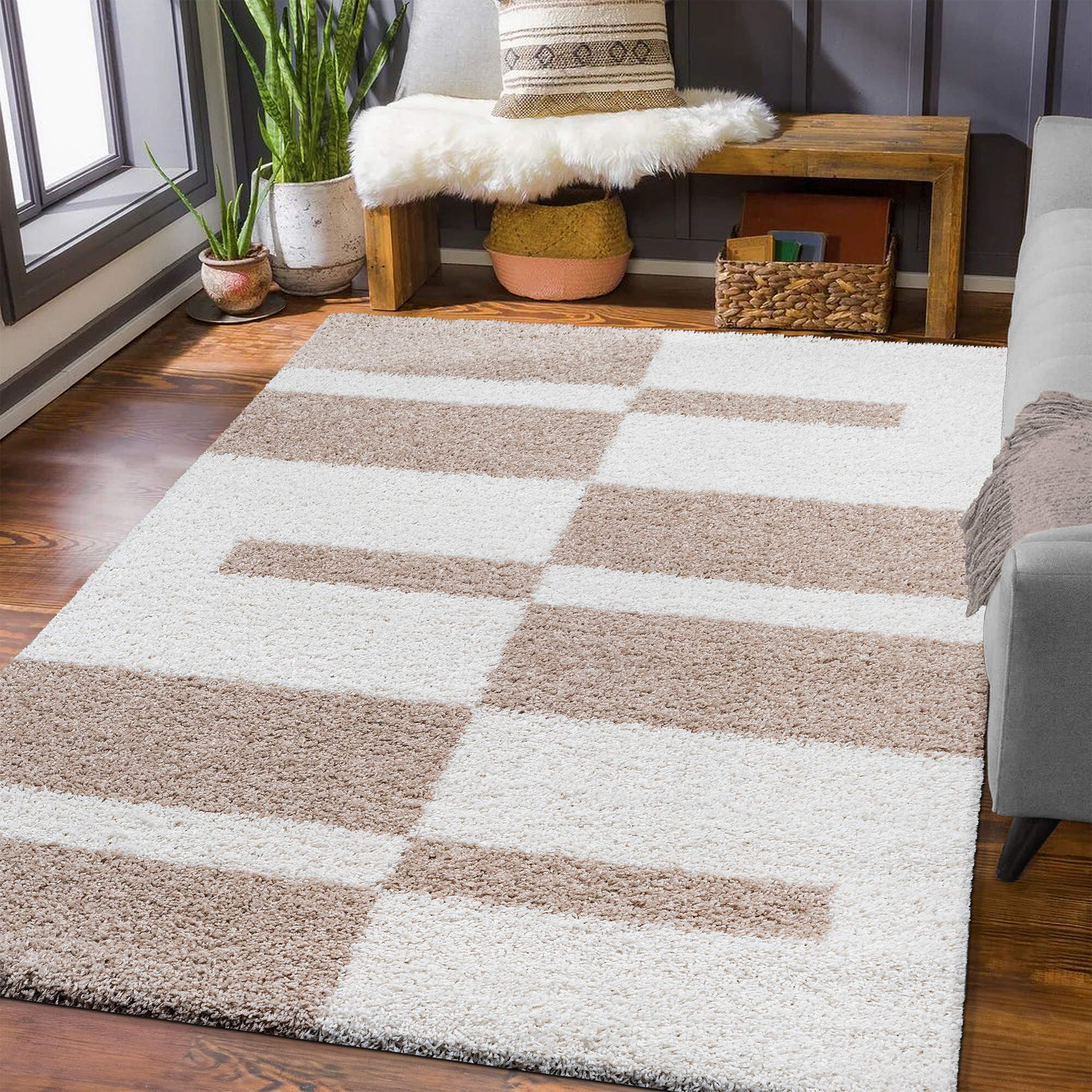 Tapijtenloods Milano Gala Hoogpolig Vloerkleed Modern Beige Creme