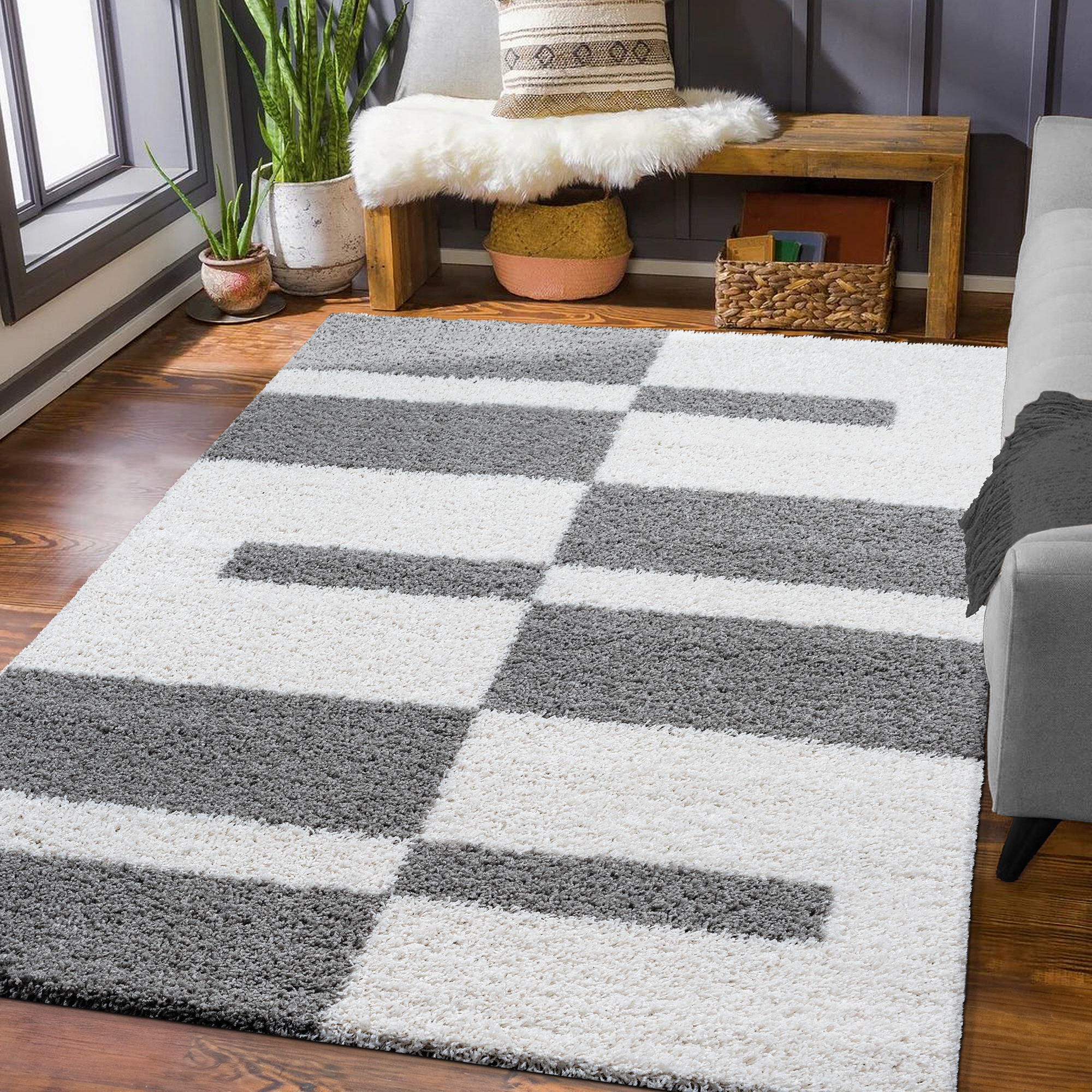 Tapijtenloods Milano Gala Hoogpolig Vloerkleed Modern Lichtgrijs Creme