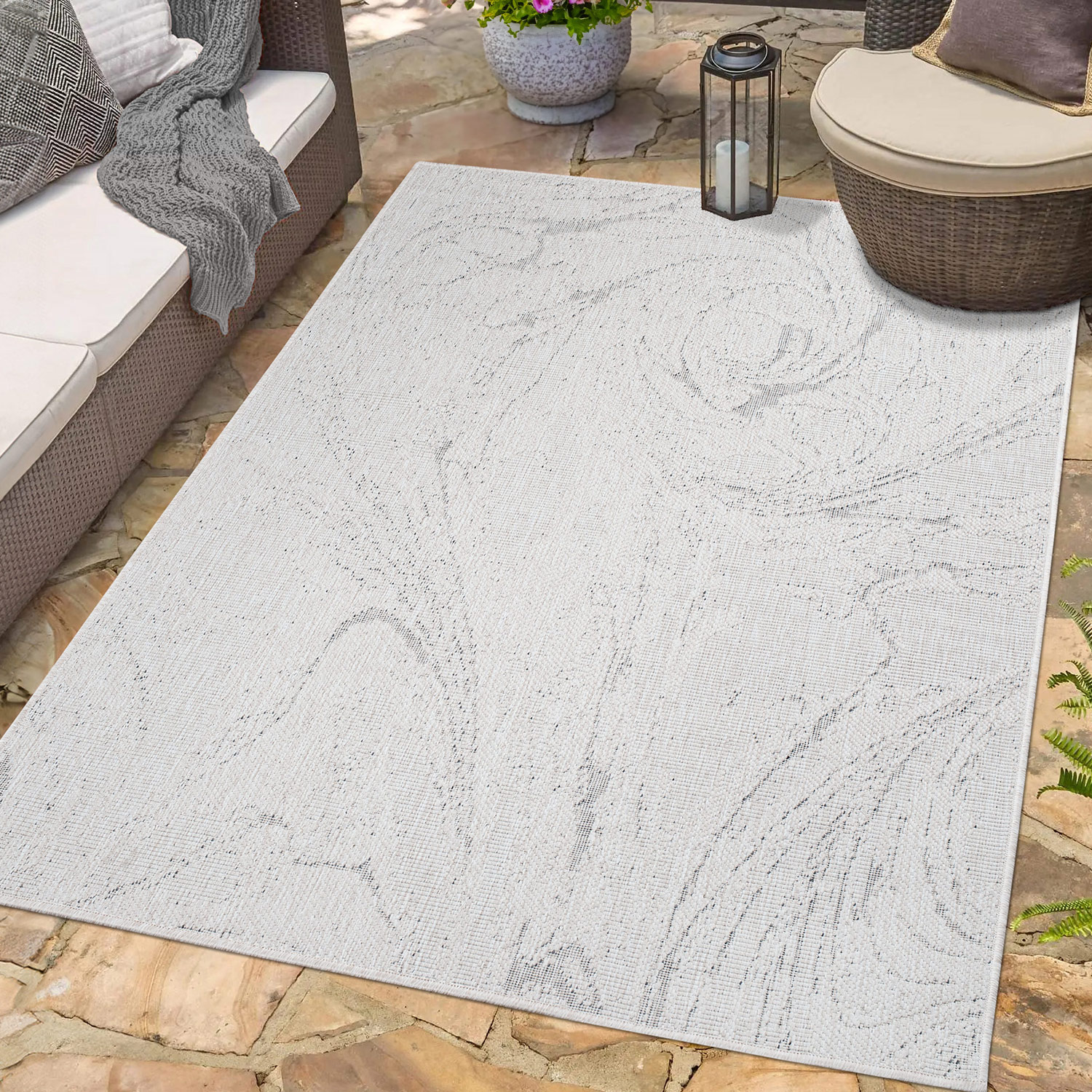 Duo Buitenkleed - Dubbelzijdig - In & Outdoor - Weerbestendig Tuinkleed - Creme Grijs