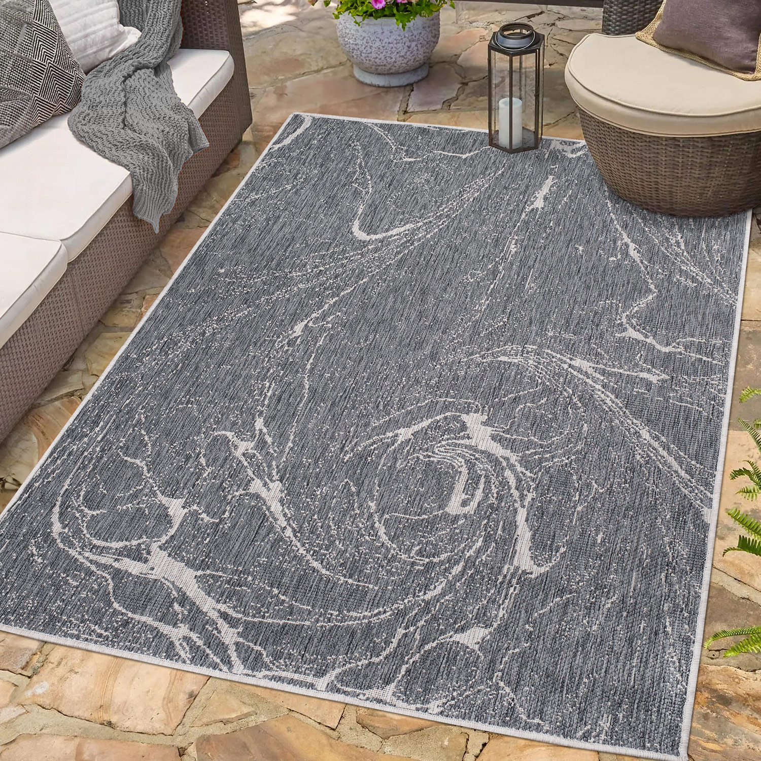 Duo Buitenkleed - Dubbelzijdig - In & Outdoor - Weerbestendig Tuinkleed - Creme Grijs