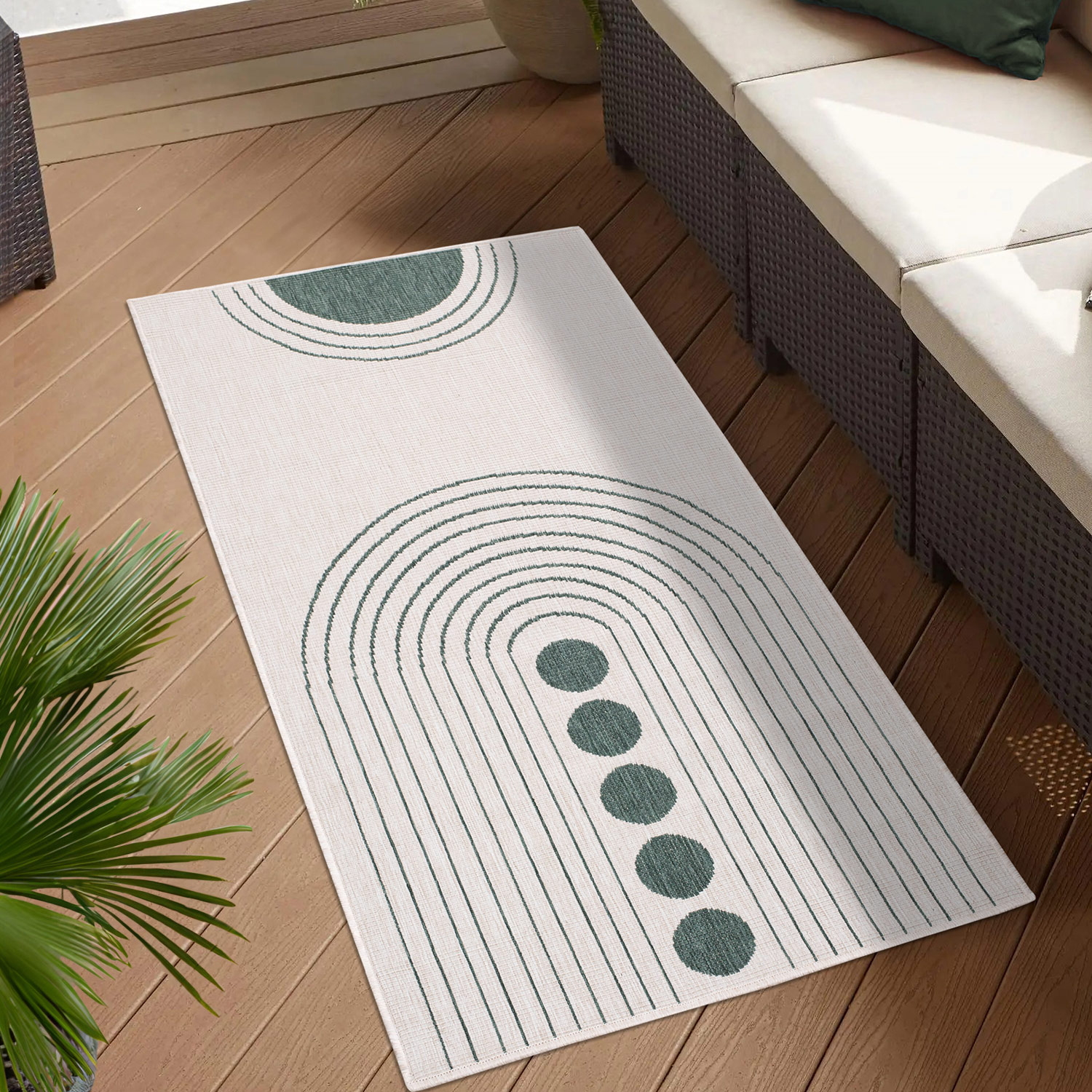 Duo Buitenkleed - Dubbelzijdig - In & Outdoor - Weerbestendig Tuinkleed - Creme Groen