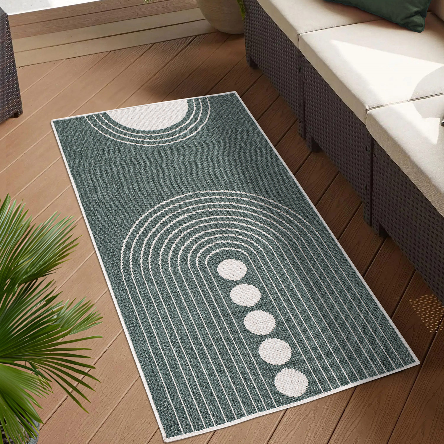 Duo Buitenkleed - Dubbelzijdig - In & Outdoor - Weerbestendig Tuinkleed - Creme Groen