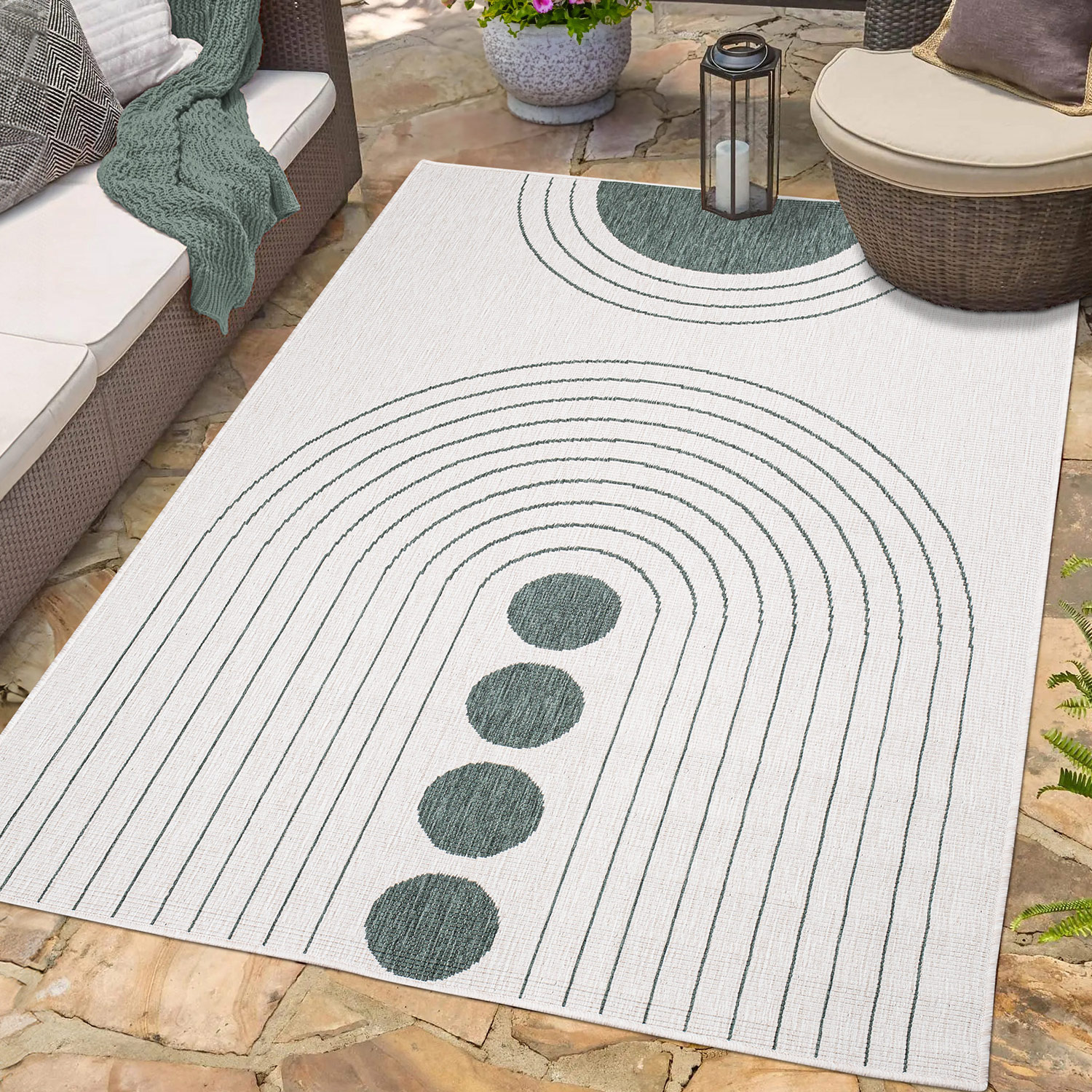 Duo Buitenkleed - Dubbelzijdig - In & Outdoor - Weerbestendig Tuinkleed - Creme Groen