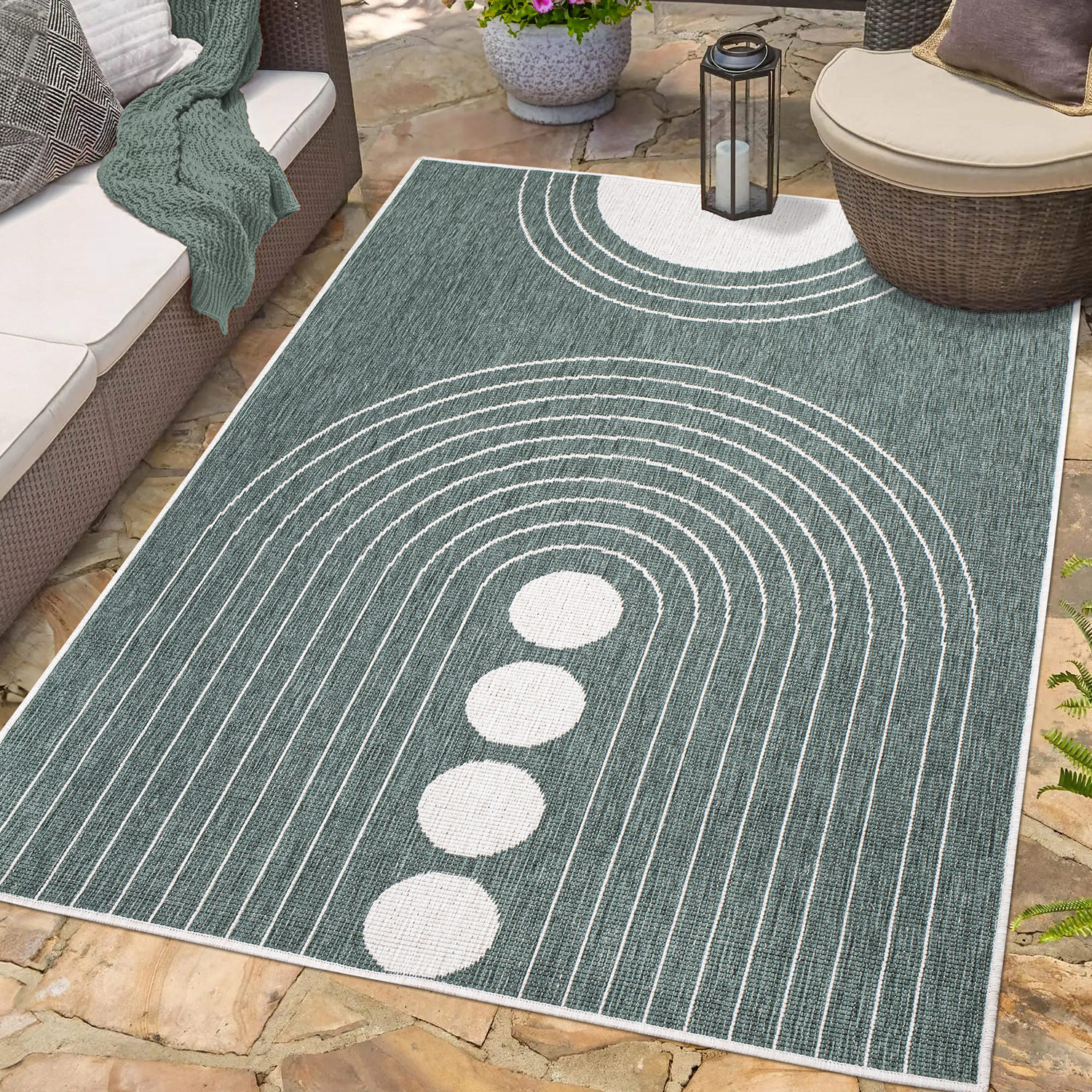 Duo Buitenkleed - Dubbelzijdig - In & Outdoor - Weerbestendig Tuinkleed - Creme Groen