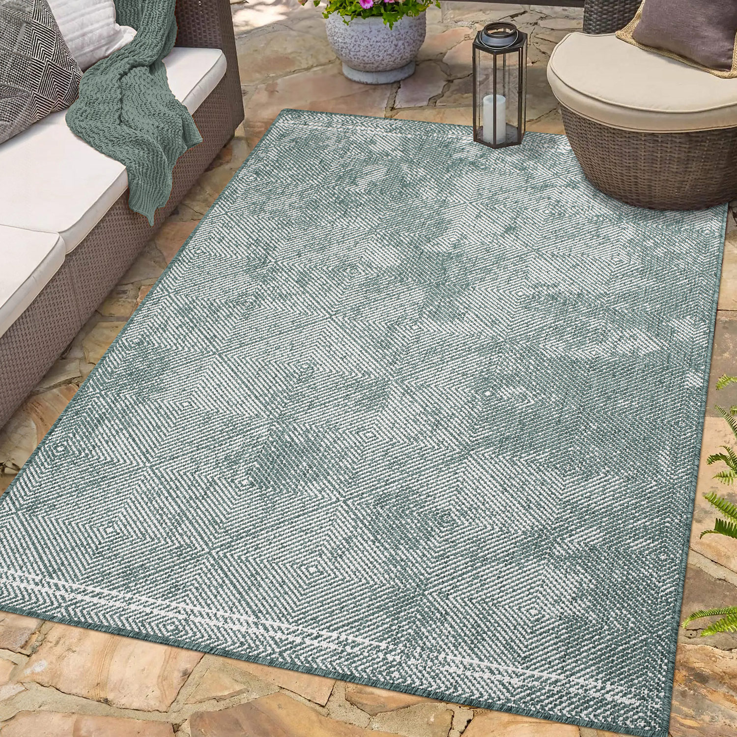 Duo Buitenkleed - Dubbelzijdig - In & Outdoor - Weerbestendig Tuinkleed - Groen