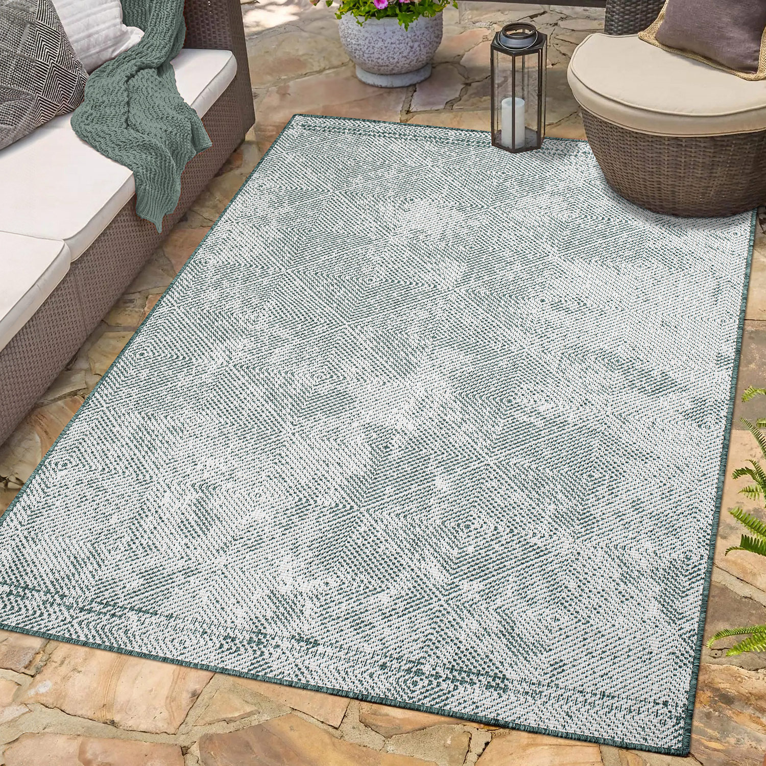 Duo Buitenkleed - Dubbelzijdig - In & Outdoor - Weerbestendig Tuinkleed - Groen