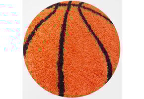 Fun Basketbal Kinderkamer Rond Vloerkleed Hoogpolig Oranje