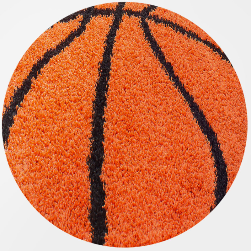 Fun Basketbal Kinderkamer Rond Vloerkleed Hoogpolig Oranje