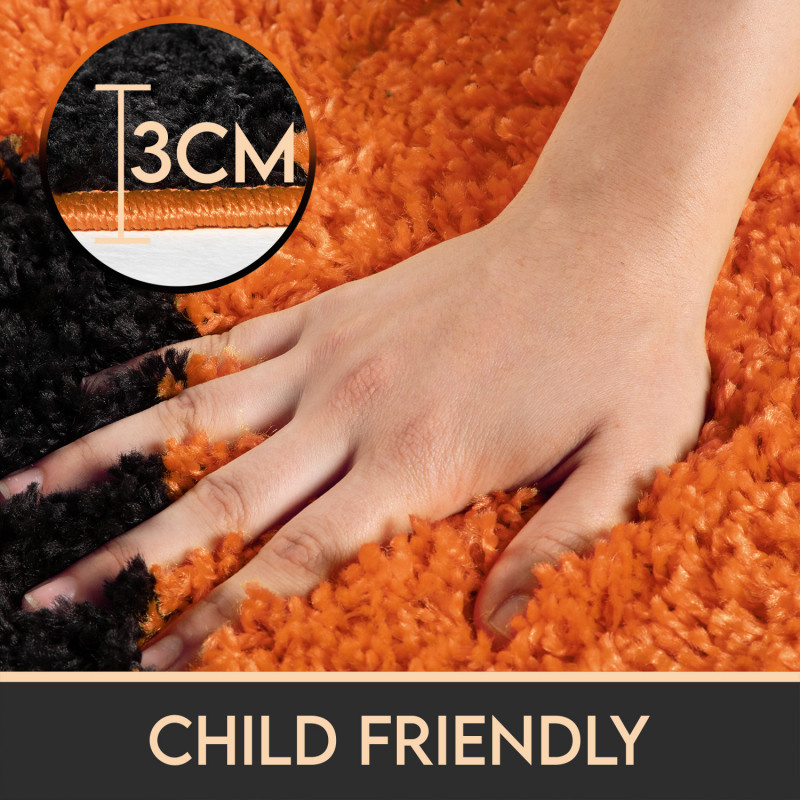 Fun Basketbal Kinderkamer Rond Vloerkleed Hoogpolig Oranje