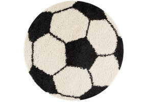 Fun Voetbal Kinderkamer Rond Vloerkleed Hoogpolig Zwart Wit