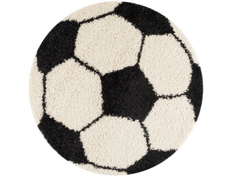 Tapijtenloods Fun Voetbal Kinderkamer Rond Vloerkleed Hoogpolig Zwart Wit