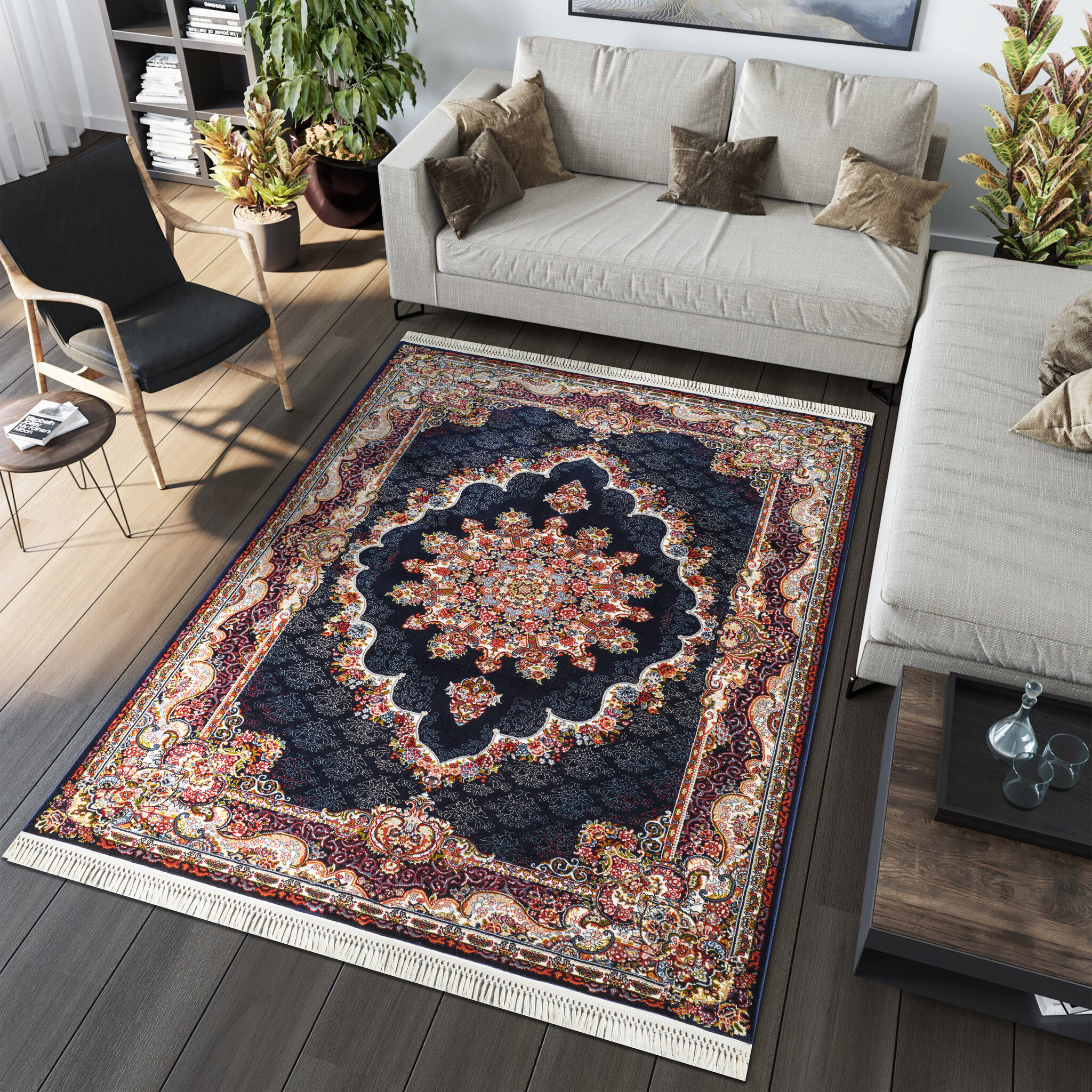 Isfahan Oosters Vloerkleed Klassiek Vintage Tapijt Blauw Navy