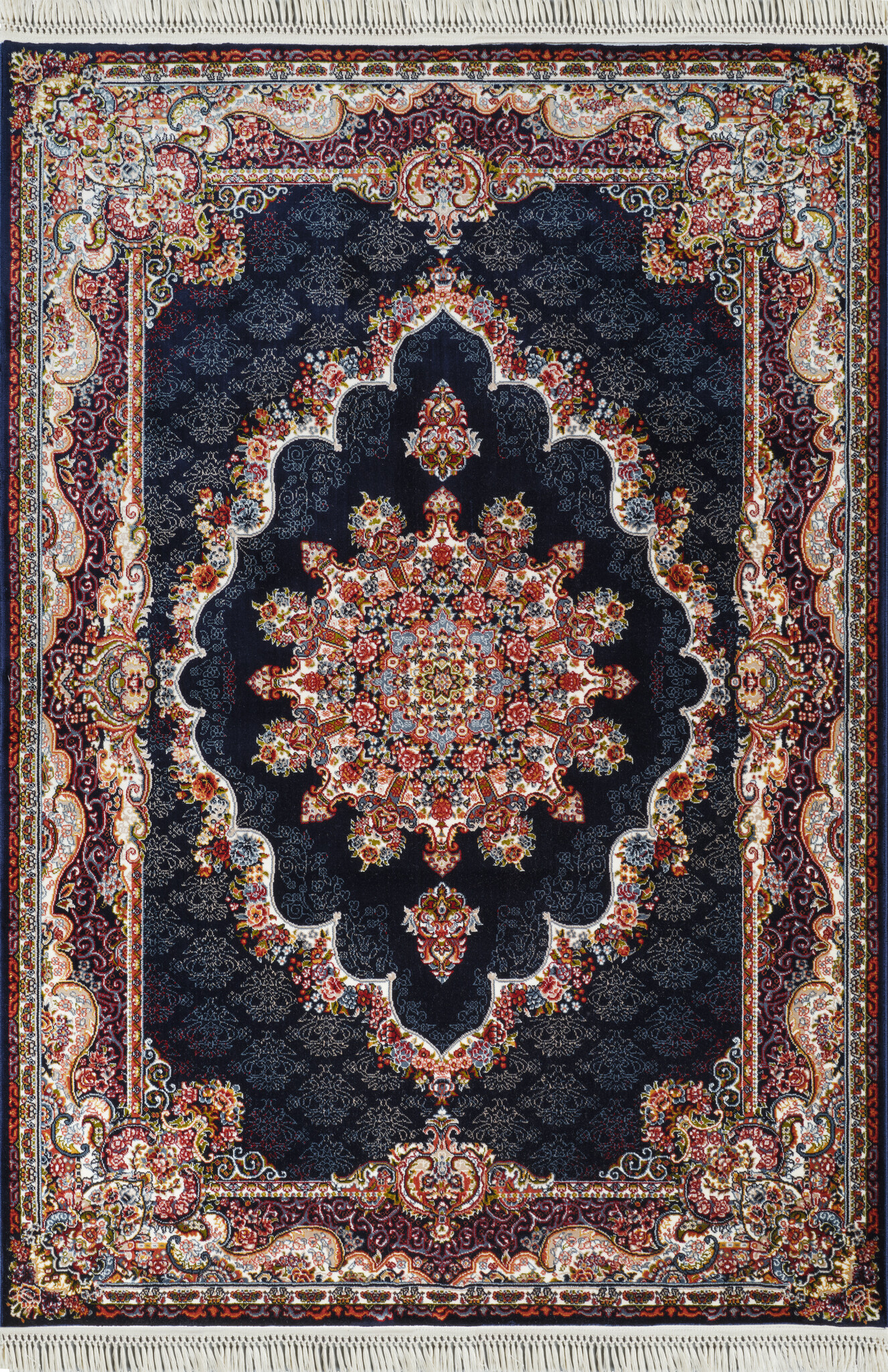 Isfahan Oosters Vloerkleed Nain - Laagpolig - Klassiek Vintage Tapijt - Blauw / Navy / Multi