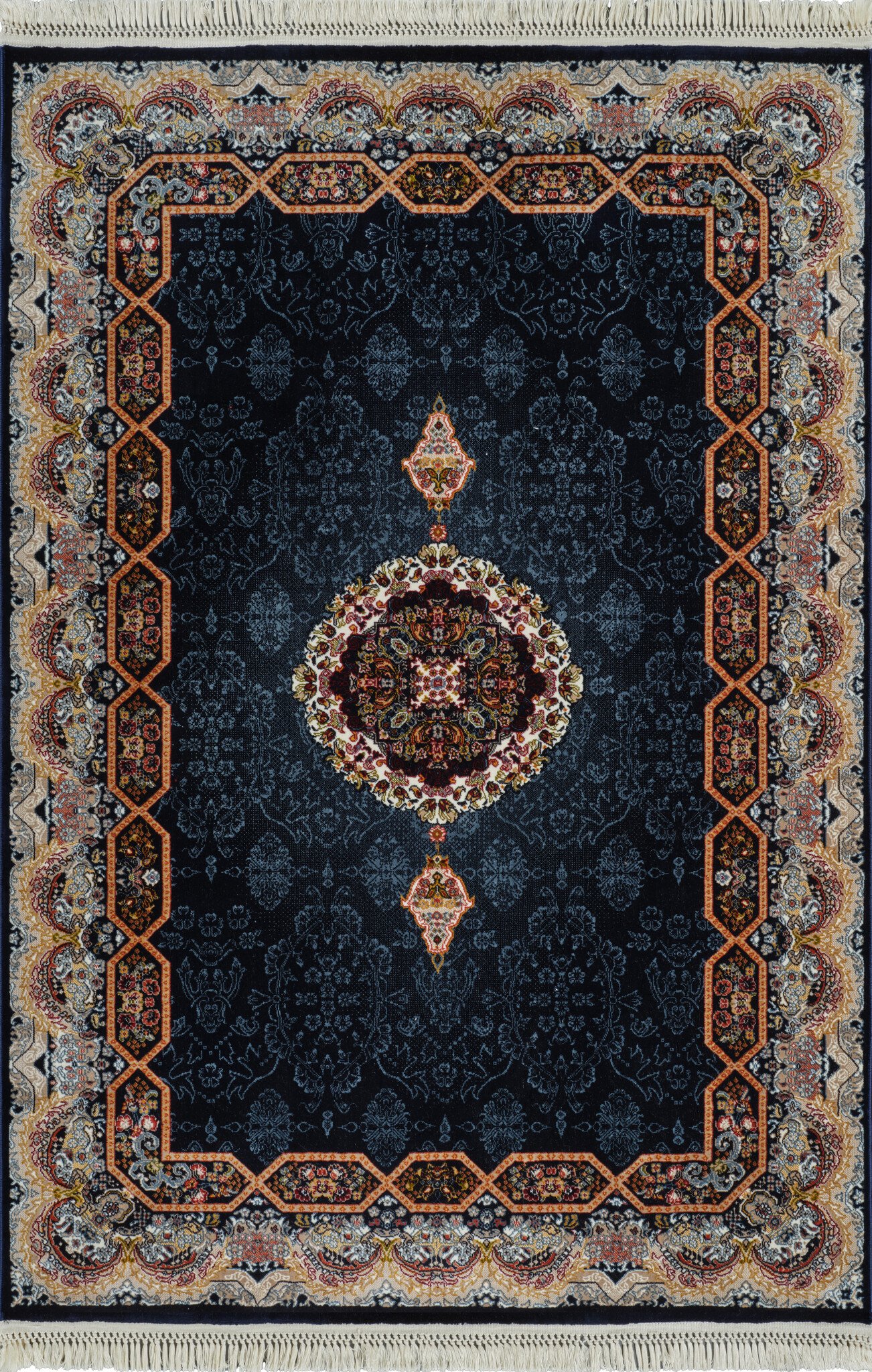 Isfahan Oosters Vloerkleed - Laagpolig - Klassiek Vintage Tapijt - Blauw / Navy / Multi