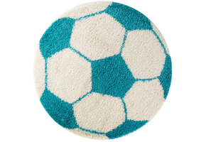 Fun Voetbal Kinderkamer Rond Vloerkleed Hoogpolig Turquoise Wit