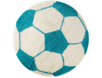 Tapijtenloods Fun Voetbal Kinderkamer Rond Vloerkleed Hoogpolig Turquoise Wit