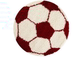 Fun Voetbal Kinderkamer Rond Vloerkleed Hoogpolig Rood Wit