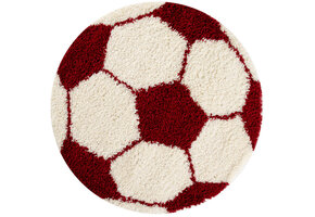 Tapijtenloods Fun Voetbal Kinderkamer Rond Vloerkleed Hoogpolig Rood Wit