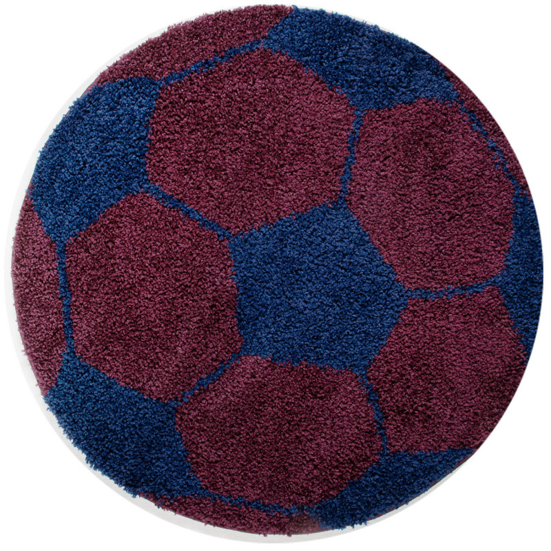 Tapijtenloods Fun Voetbal Kinderkamer Rond Vloerkleed Hoogpolig Blauw Paars