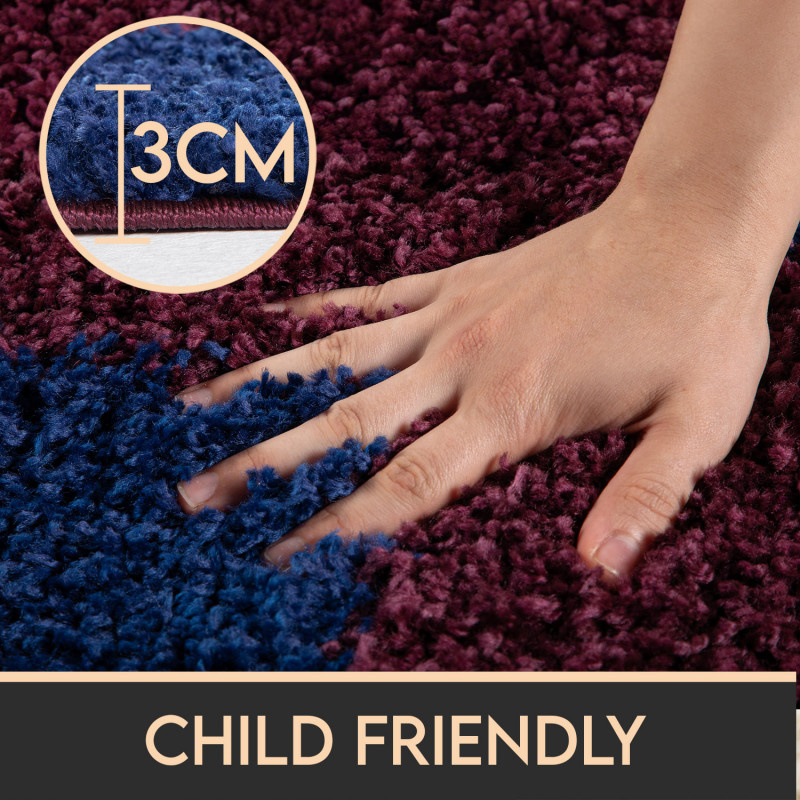 Fun Voetbal Kinderkamer Rond Vloerkleed Hoogpolig Blauw Paars